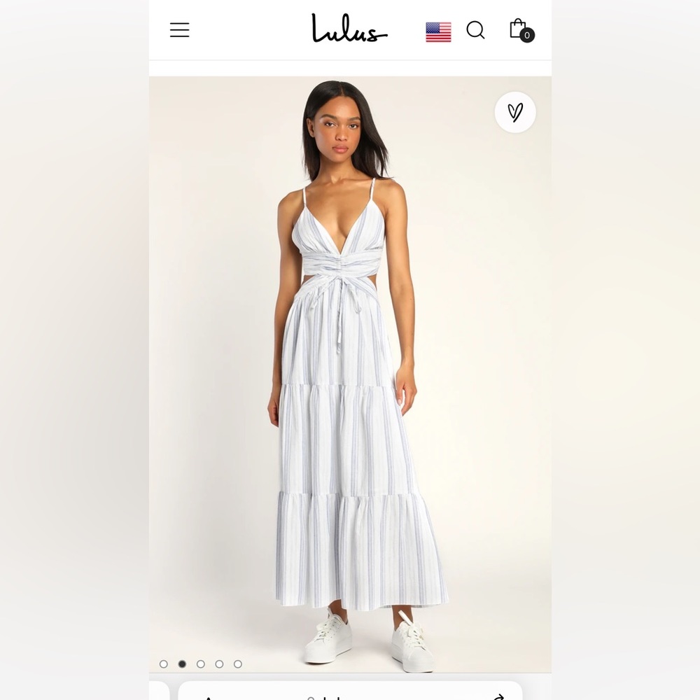 Lulus maxi dress, blue and white stripes with cut outs. Size M NWT